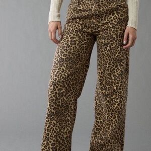 AE Stretch Leopard Low Rise Baggy Wide Leg Pant Women's Size 14 Long NWT NEW